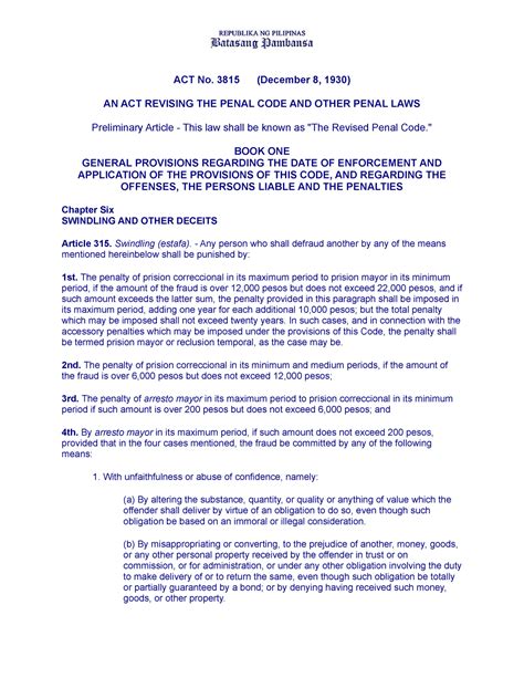 article 315-318 revised penal code|Swindling And Other Forms Of Deceits .